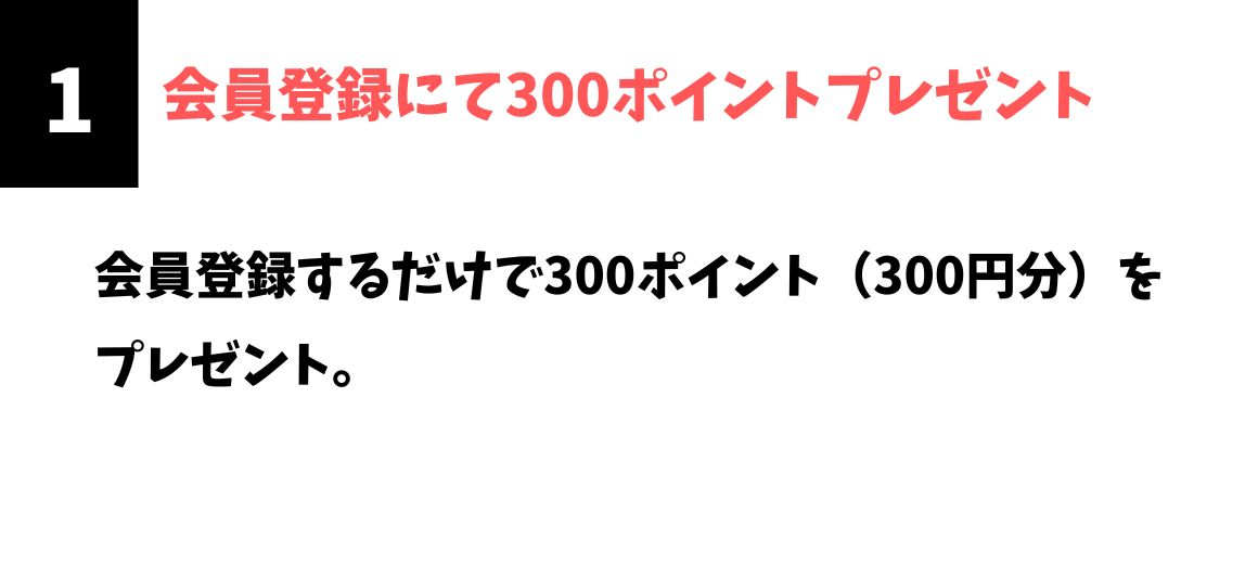 会員登録にて300ポイントプレゼント